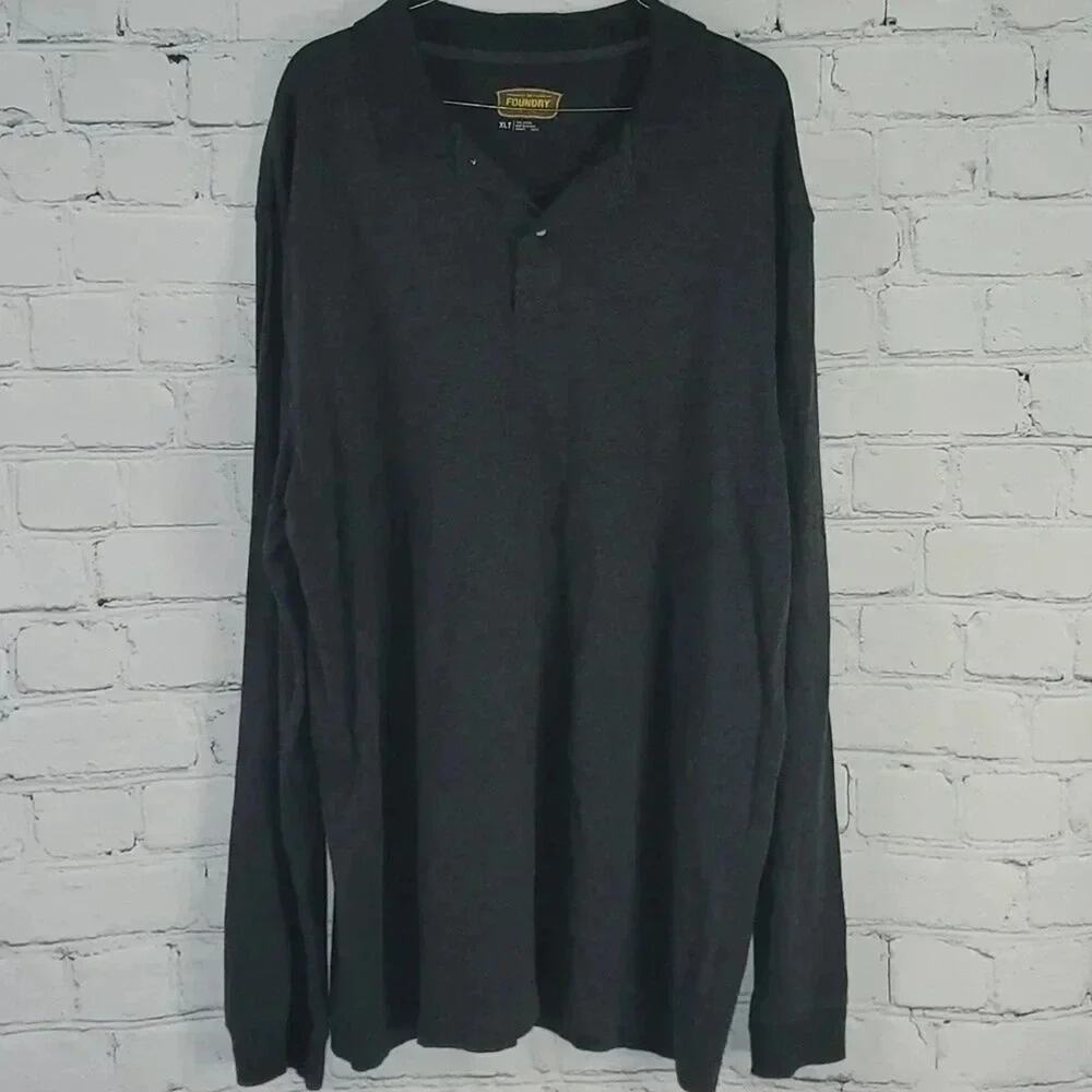 The Foundry Supply Co Mens Long Sleeve Polo XLT Gray 1/4 Button